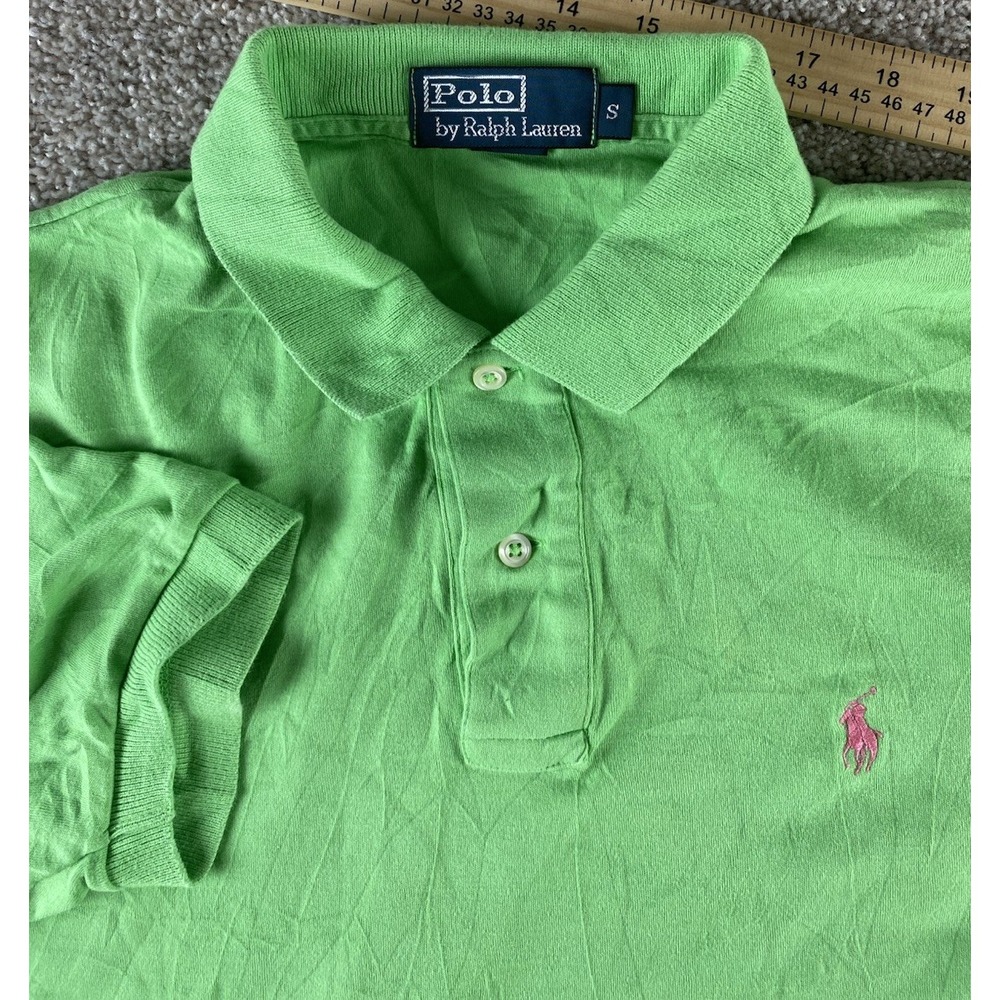 Polo Ralph Lauren Solid Light Green Polo Shirt Mens S Pink Pony Cotton Preppy